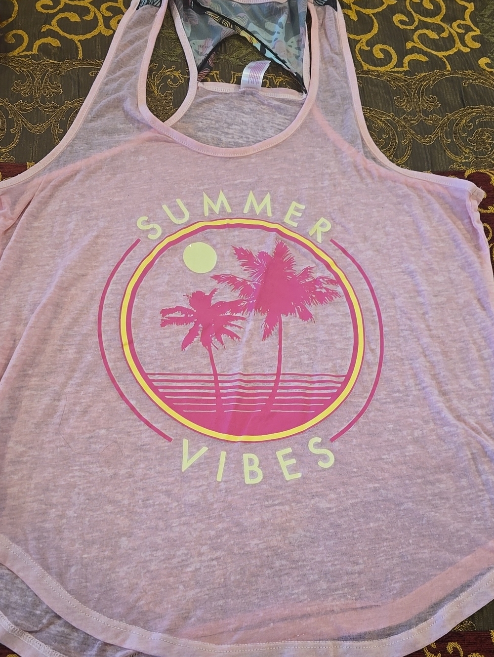 No Boundaries Pink Palm Graphic Tank Top